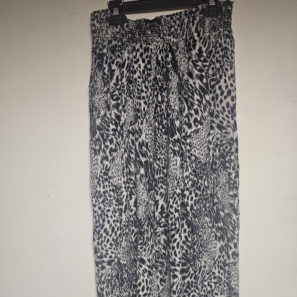 Women BLUE Island Black and White Animal Print Beach POOL SLITTED PANTS Small